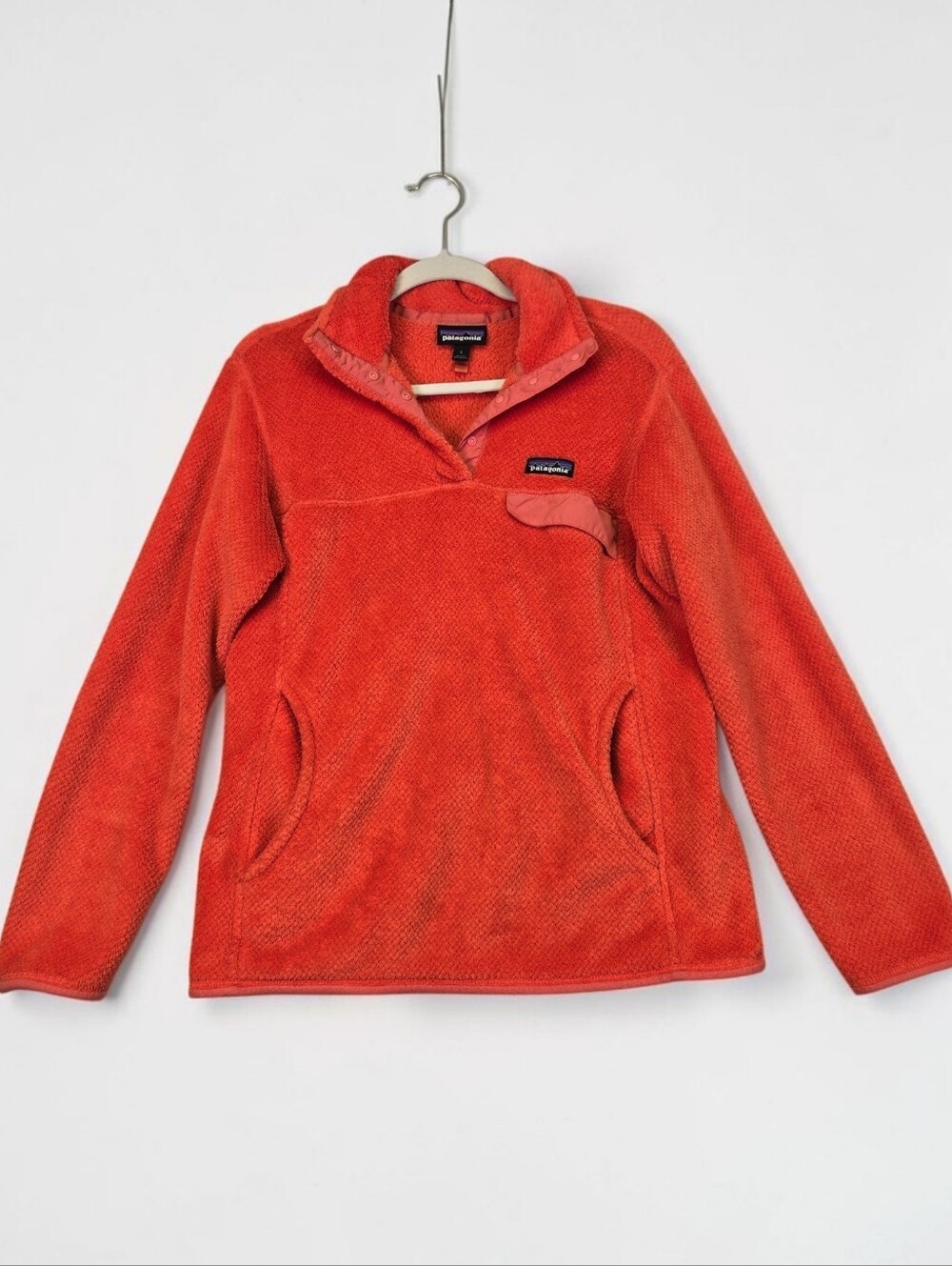Patagonia Re-Tool Snap-T Orange Fleece Pullover Womens XS Contrast Chest Pocket